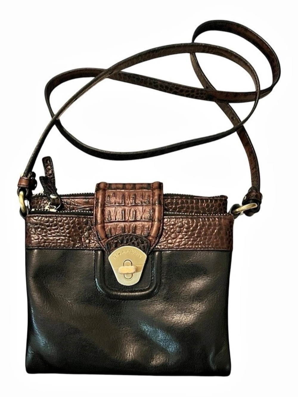 Brahmin Melbourne Mojito Crocodile Embossed Crossbody Black & Brown
